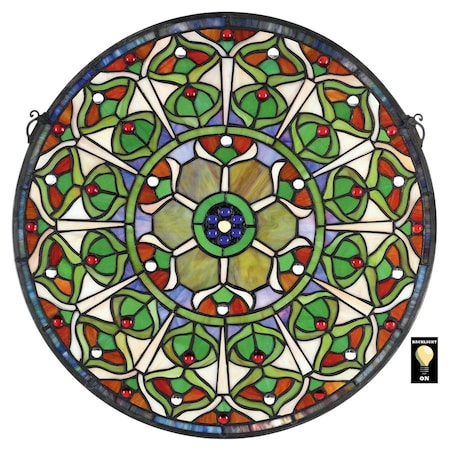 Design Toscano Peacock's Plumage Medallion Tiffany-Style Stained Glass Window TF492